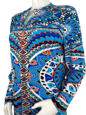 Madison Multicolored Geometric Print Long-sleeve Tunic Size L